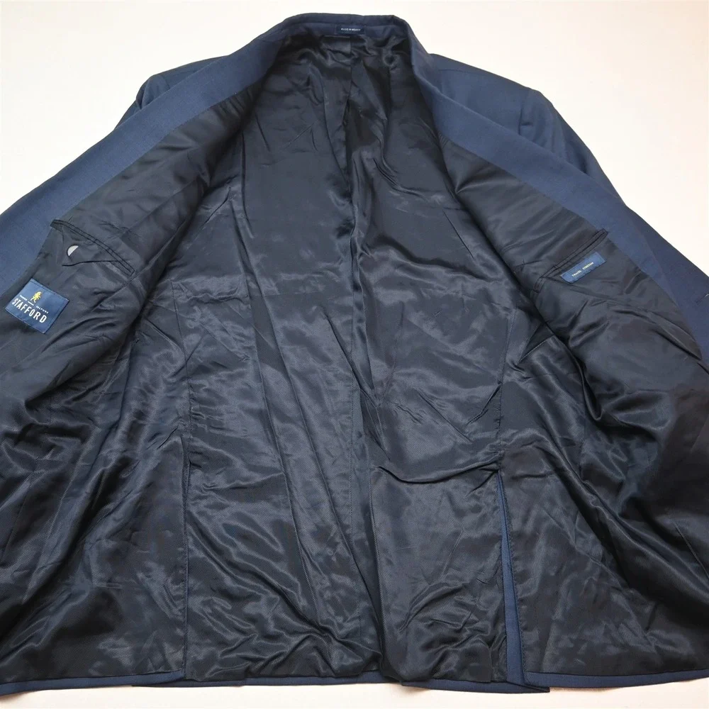 Stafford 52L 42x30 Blue Wool Stretch Travel Mens Jacket Pants Suit